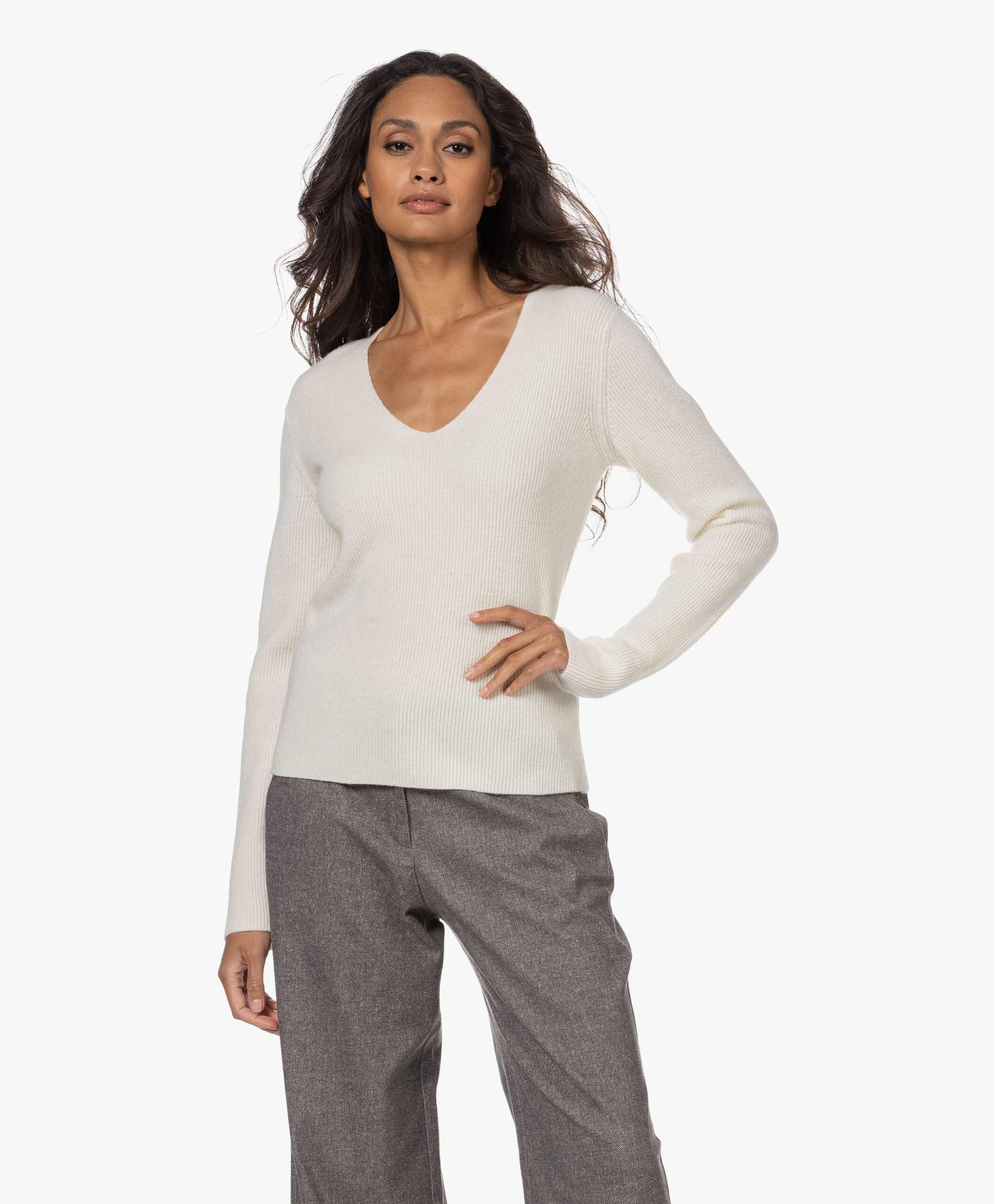 Resort Finest Wolmix V-Hals Trui - Ecru 3 Resort Finest Wolmix V-Hals Trui - Ecru