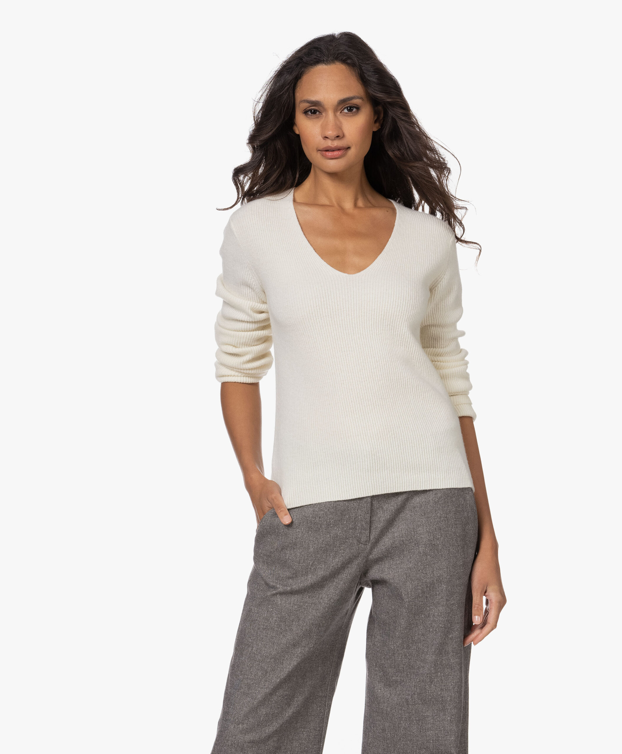 Resort Finest Wolmix V-Hals Trui - Ecru 5 Resort Finest Wolmix V-Hals Trui - Ecru - Image 3