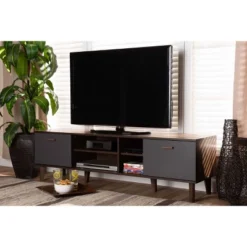 Moina Two-Tone Wood TV Stand For TVs Up To 70" Walnut/Gray - Baxton Studio -Professional Bicycle Discount Store GUEST 00795c02 77d1 4903 864f ec1352377fa3