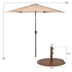Costway 9ft Patio Umbrella Outdoor W/ 50 LBS Round Umbrella Stand W/ Wheels