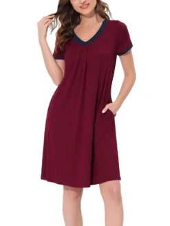 Cheibear Womens Sleepwear Lounge Dress V-Neck With Pockets Soft Nightshirt Pajama Nightgown -Professional Bicycle Discount Store GUEST 16add73e ef09 4dc9 860e 12ed53dfe5c7