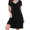 Cheibear Womens Sleepwear Lounge Dress V-Neck With Pockets Soft Nightshirt Pajama Nightgown