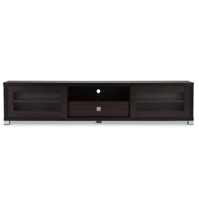Beasley Cabinet With 2 Sliding Doors And Drawer TV Stand For TVs Up To 70" Dark Brown - Baxton Studio 4 Beasley Cabinet With 2 Sliding Doors And Drawer TV Stand For TVs Up To 70" Dark Brown - Baxton Studio - Image 2