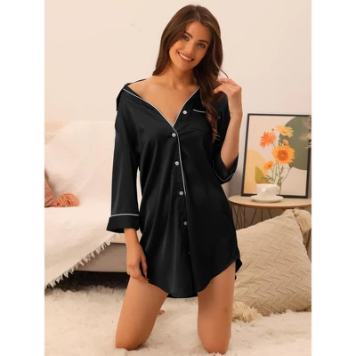 Cheibear Women's Button Down 3/4 Sleeve Mini Nightshirt Dress 3 Cheibear Women's Button Down 3/4 Sleeve Mini Nightshirt Dress