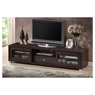 Beasley Cabinet With 2 Sliding Doors And Drawer TV Stand For TVs Up To 70" Dark Brown - Baxton Studio 6 Beasley Cabinet With 2 Sliding Doors And Drawer TV Stand For TVs Up To 70" Dark Brown - Baxton Studio - Image 4