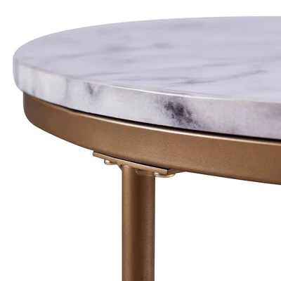 Marmo Round Side Table With Faux Marble Top Brass - Teamson Home 5 Marmo Round Side Table With Faux Marble Top Brass - Teamson Home - Image 3
