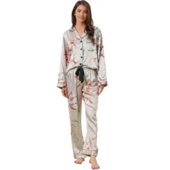 Cheibear Women's Satin Floral Button Down Long Sleeve Lounge Set 2 Pcs -Professional Bicycle Discount Store GUEST 3f49da2c df0b 48ac 89f1 75dd99e58a5b