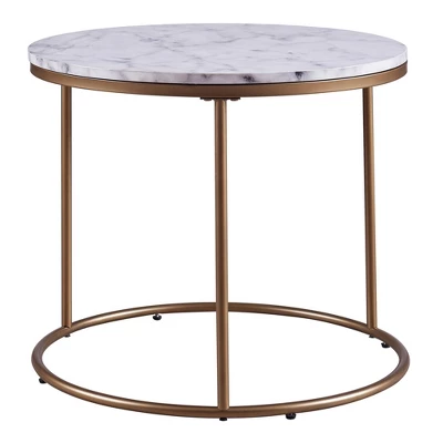 Marmo Round Side Table With Faux Marble Top Brass - Teamson Home 3 Marmo Round Side Table With Faux Marble Top Brass - Teamson Home