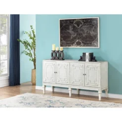 Lindos 4 Door Credenza White - Treasure Trove Accents -Professional Bicycle Discount Store GUEST 4b0c7d60 1e7a 47e9 bd50 2785fdf44b0f