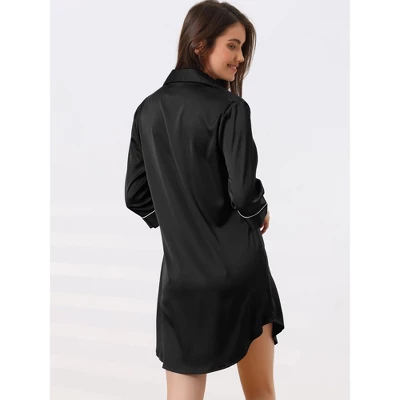 Cheibear Women's Button Down 3/4 Sleeve Mini Nightshirt Dress 4 Cheibear Women's Button Down 3/4 Sleeve Mini Nightshirt Dress - Image 2