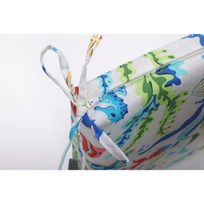 2pc Outdoor/Indoor Squared Corners Seat Cushions Coral Bay Blue - Pillow Perfect 4 2pc Outdoor/Indoor Squared Corners Seat Cushions Coral Bay Blue - Pillow Perfect - Image 2