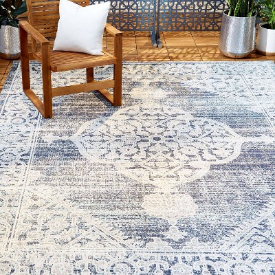 Sofia Magnolia 7'9" X 10'2" Outdoor Patio Rug Navy Blue - Nicole Miller 7 Sofia Magnolia 7'9" X 10'2" Outdoor Patio Rug Navy Blue - Nicole Miller - Image 5