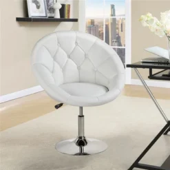 Yaheetech Height Adjustable Swivel Upholstered Round Accent Chair Barrel Chair