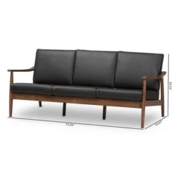 Venza Mid-Modern Walnut Wood Faux Leather 3 Seater Sofa Black - Baxton Studio -Professional Bicycle Discount Store GUEST 80bfc8ee 1c72 4e18 a4e7 08a47aa73709