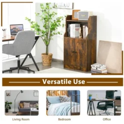 Costway Storage Cabinet Bookcase W/2 Doors And Open Shelves Display Shelf Rustic Brown -Professional Bicycle Discount Store GUEST 8e94bcf5 2908 4d68 a010 3ba6cb338853
