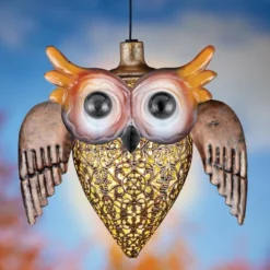 Collections Etc Hanging Solar Lighted Filigree Owl Lantern Mobile