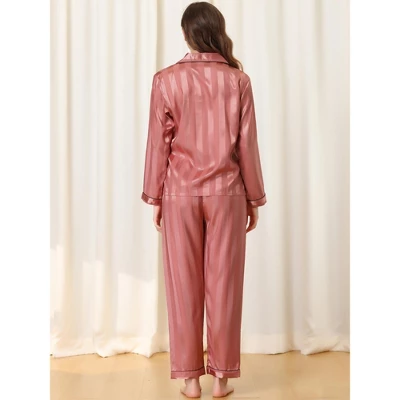 Cheibear Womens Satin Sleepwear Soft Button Down Nightwear With Pants Lounge Pajama Set 4 Cheibear Womens Satin Sleepwear Soft Button Down Nightwear With Pants Lounge Pajama Set - Image 2