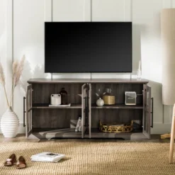 Avalene Modern Farmhouse 4 Door Glass Window Pane TV Stand For TVs Up To 65" - Saracina Home -Professional Bicycle Discount Store GUEST b77f57f2 2470 40f8 bfe9 8dc0943c5dfc