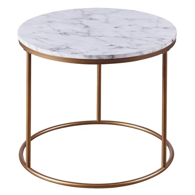 Marmo Round Side Table With Faux Marble Top Brass - Teamson Home 4 Marmo Round Side Table With Faux Marble Top Brass - Teamson Home - Image 2