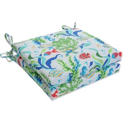 2pc Outdoor/Indoor Squared Corners Seat Cushions Coral Bay Blue - Pillow Perfect 8 2pc Outdoor/Indoor Squared Corners Seat Cushions Coral Bay Blue - Pillow Perfect - Image 6
