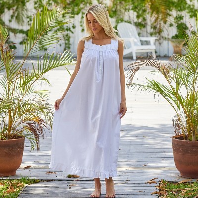 Women's Cotton Victorian Nightgown With Pockets, Clara Sleeveless Lace Trimmed Button Up Long Vintage Night Dress Gown 3 Women's Cotton Victorian Nightgown With Pockets, Clara Sleeveless Lace Trimmed Button Up Long Vintage Night Dress Gown