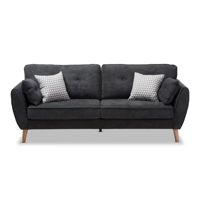 Miranda Mid-Century Modern Fabric Upholstered Sofa Dark Gray - Baxton Studio 4 Miranda Mid-Century Modern Fabric Upholstered Sofa Dark Gray - Baxton Studio - Image 2