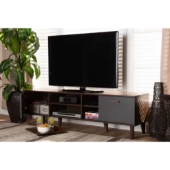 Moina Two-Tone Wood TV Stand For TVs Up To 70" Walnut/Gray - Baxton Studio -Professional Bicycle Discount Store GUEST f153bf04 5b17 486a 8282 867b595bdb41