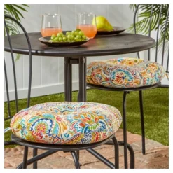 Set Of Two 15" Jamboree Paisley Outdoor Bistro Chair Cushions - Kensington Garden